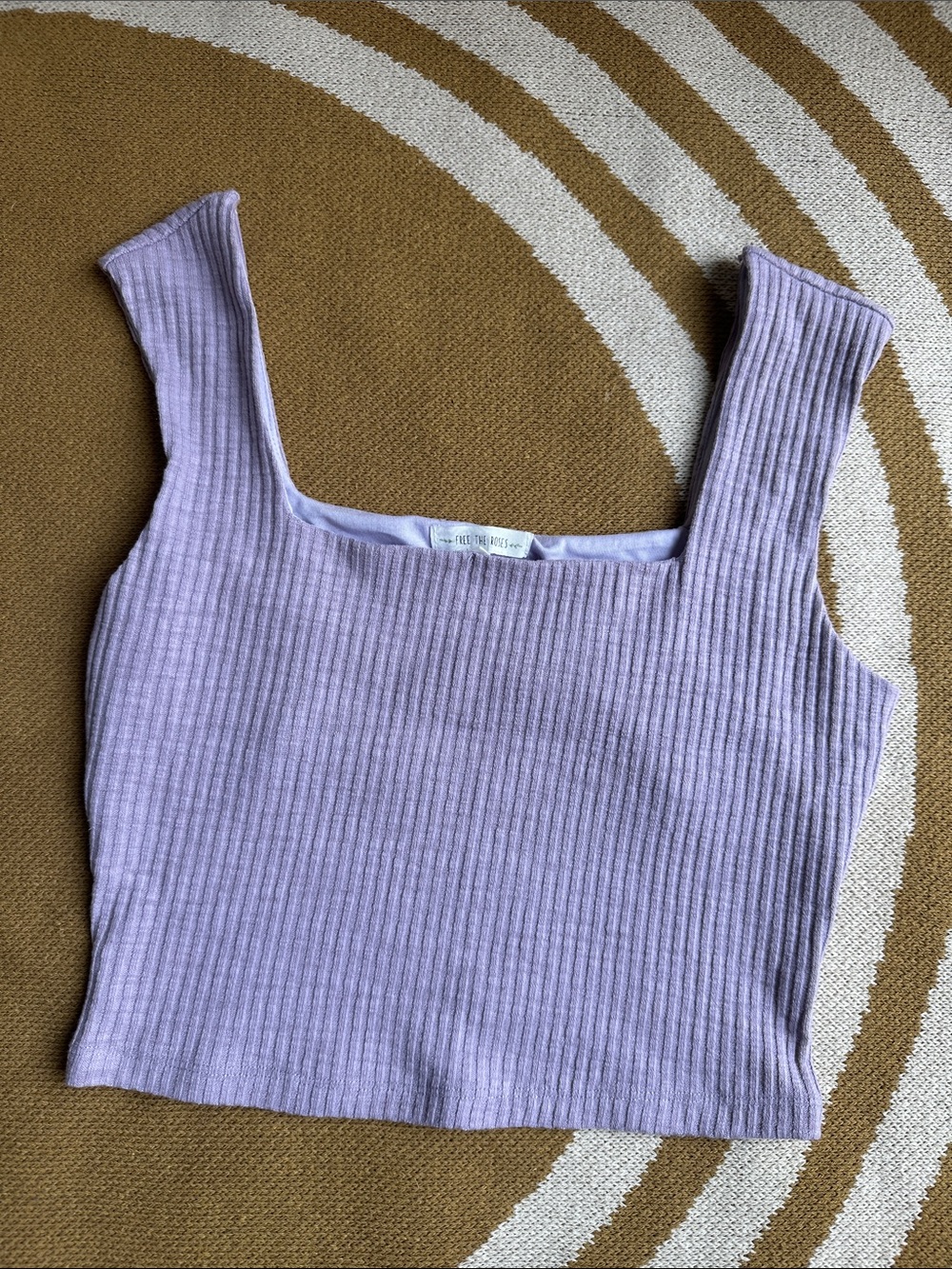 Ribbed Square-Neck Crop Tank Top - Lavender